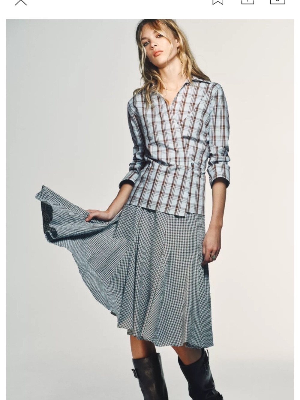 NWT Zara gingham godet midi skirt